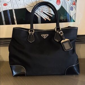 Prada Black Nylon and Leather Handbag